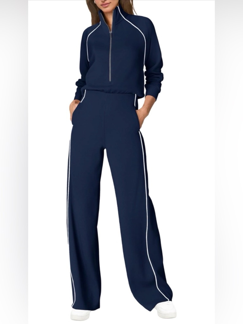 SENSERISE Jumpsuits Casual One Piece Jumpsuit Wide Leg Mock Neck with Pockets